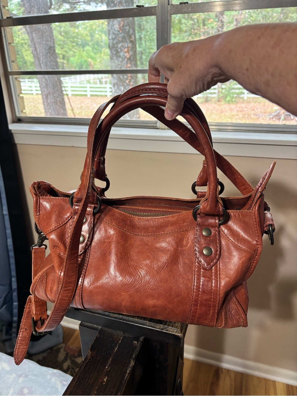 Frye Rustic Tan Leather Shoulder Satchel